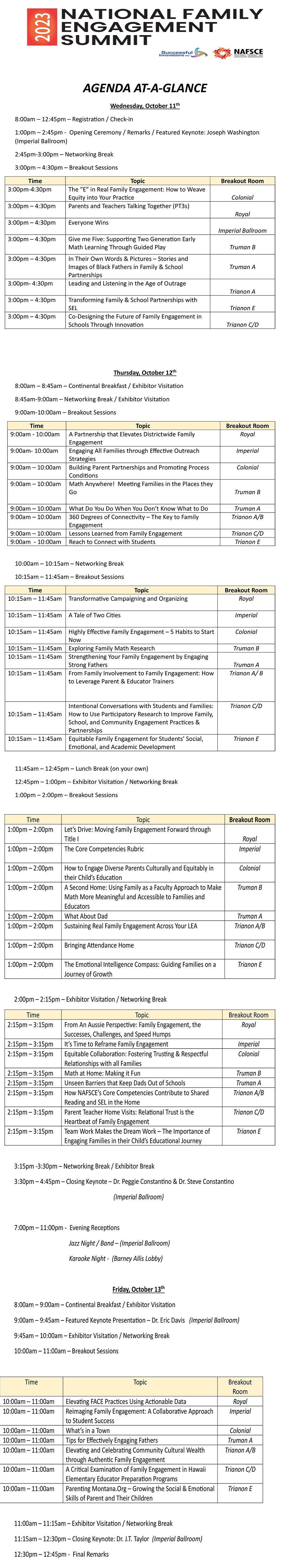 National Family Engagement Summit - 2023 - In-Person Agenda